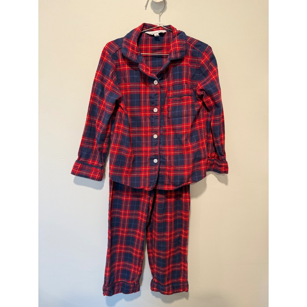 The Company Store Kids Red Navy Plaid Cotton Flannel Pajama Set Size 5 60010E